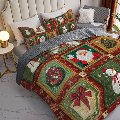 Shineful All Season Quilt 3-Piece Set Festive Santa & Snowman