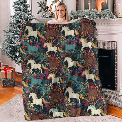 Shineful Fleece Blanket Horse Flower