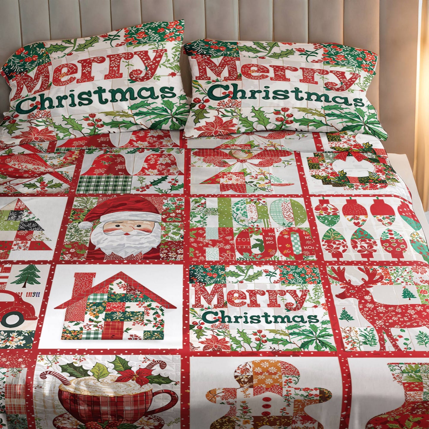 Shineful 4-Piece Bed Sheet Set Merry Chistmas