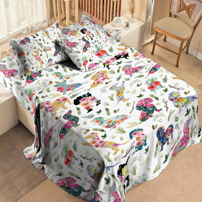 Shineful 4-Piece Bed Sheet Set Dachshund Flower