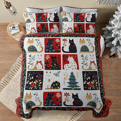 Shineful All Season Quilt 3-Piece Set Charming Christmas Cats