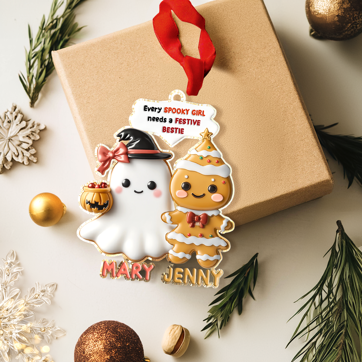 Glänzendes personalisiertes 2D-Acryl-Ornament Besties Duo 