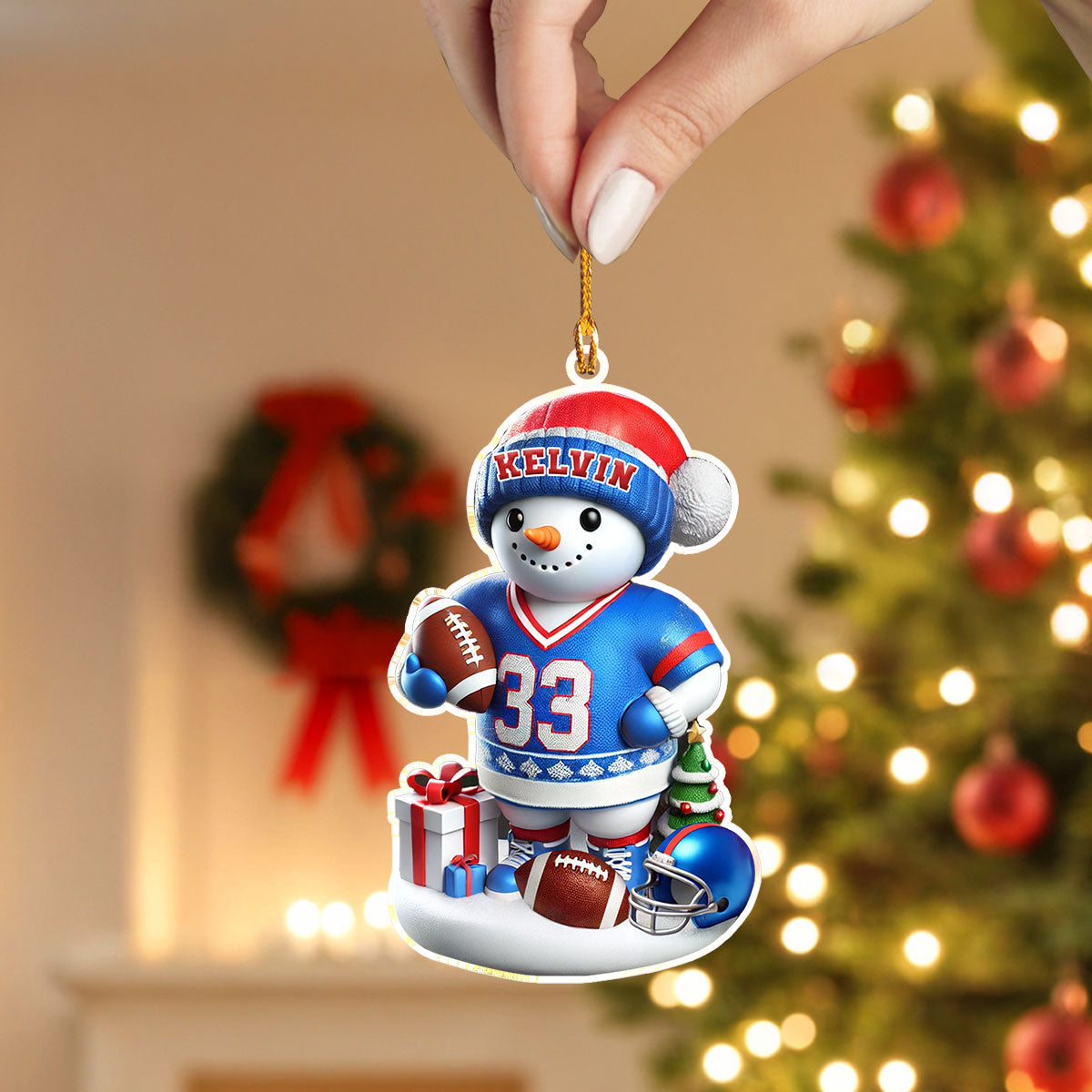 Shineful Personalized 2D Acrylic Ornament Snowmen Play Football