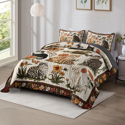 Shineful All Season Quilt 3-Piece Set Cat Floral Heaven