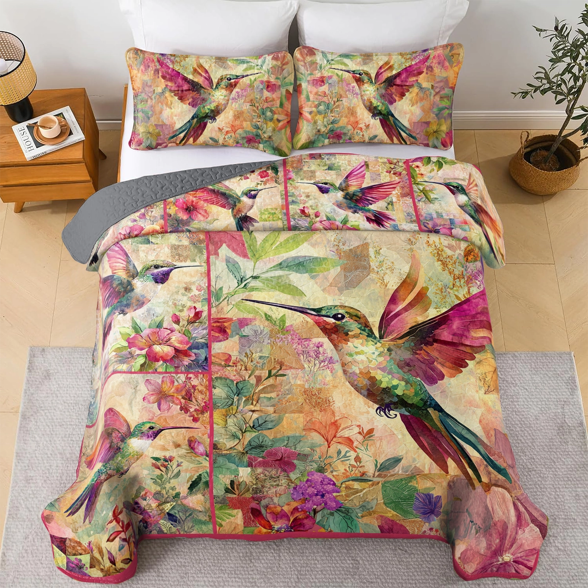 Shineful All Season Quilt 3-Piece Set Hummingbird Harmony