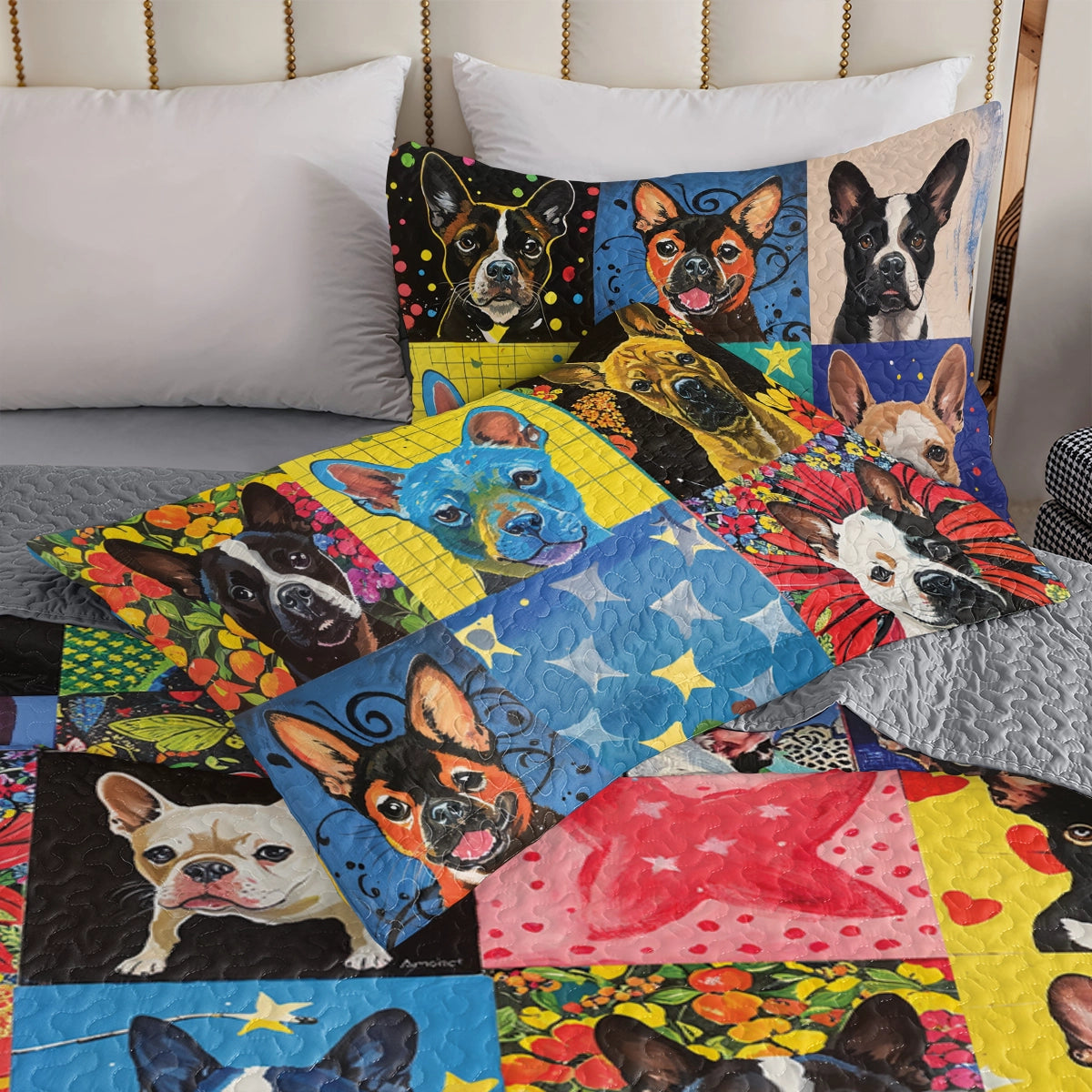 Shineful All Season Quilt 3-teiliges Set Boston Terriers Mosaik