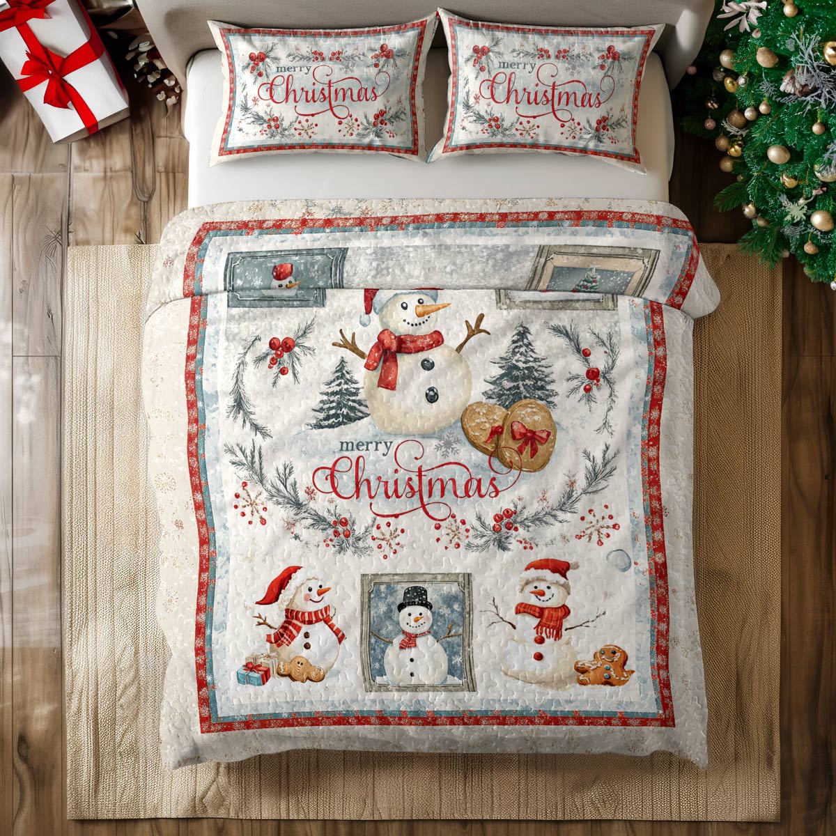 Shineful All Season Quilt 3-Piece Set Snowy Christmas