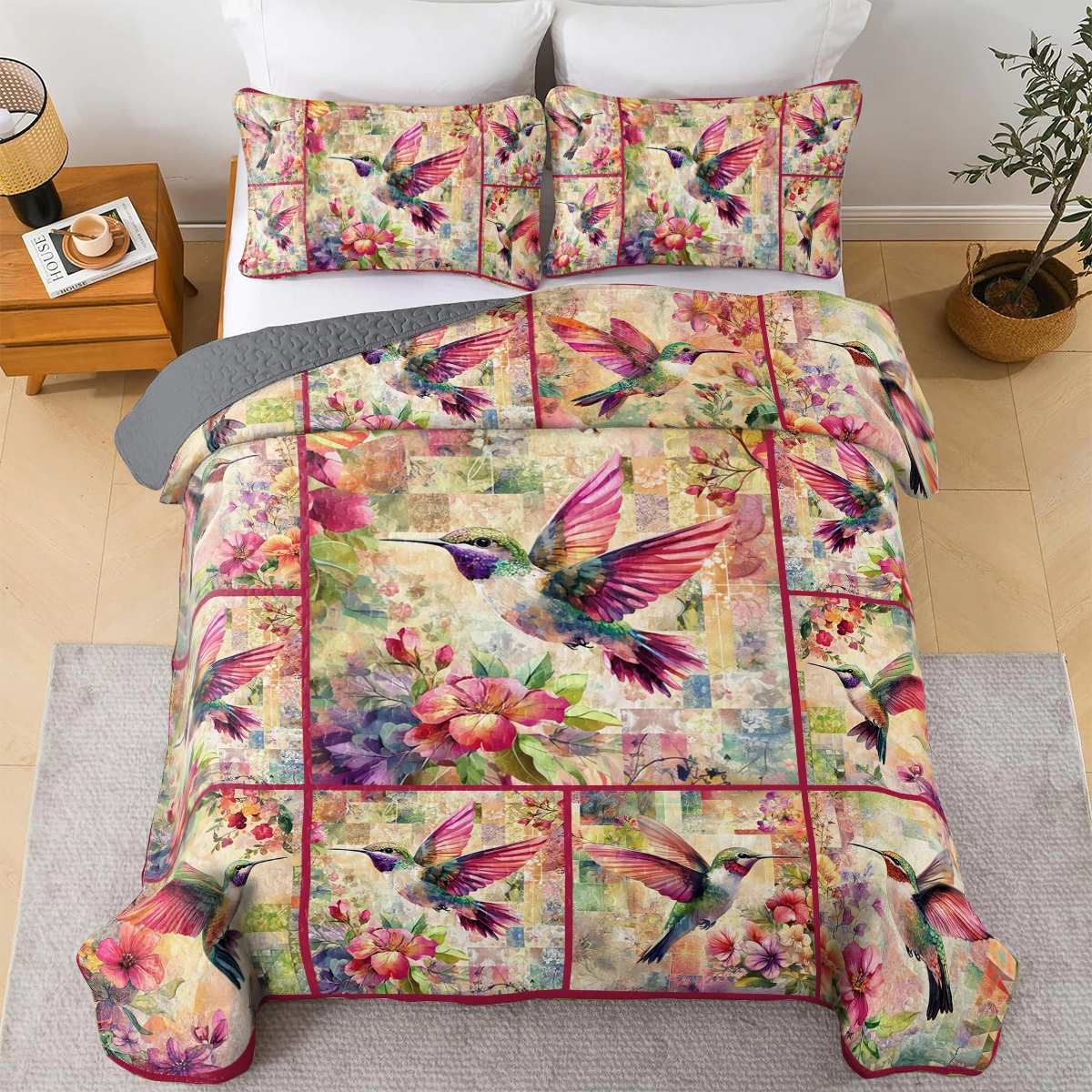 Shineful All Season Quilt 3-Piece Set Blossom Breeze Hummingbird