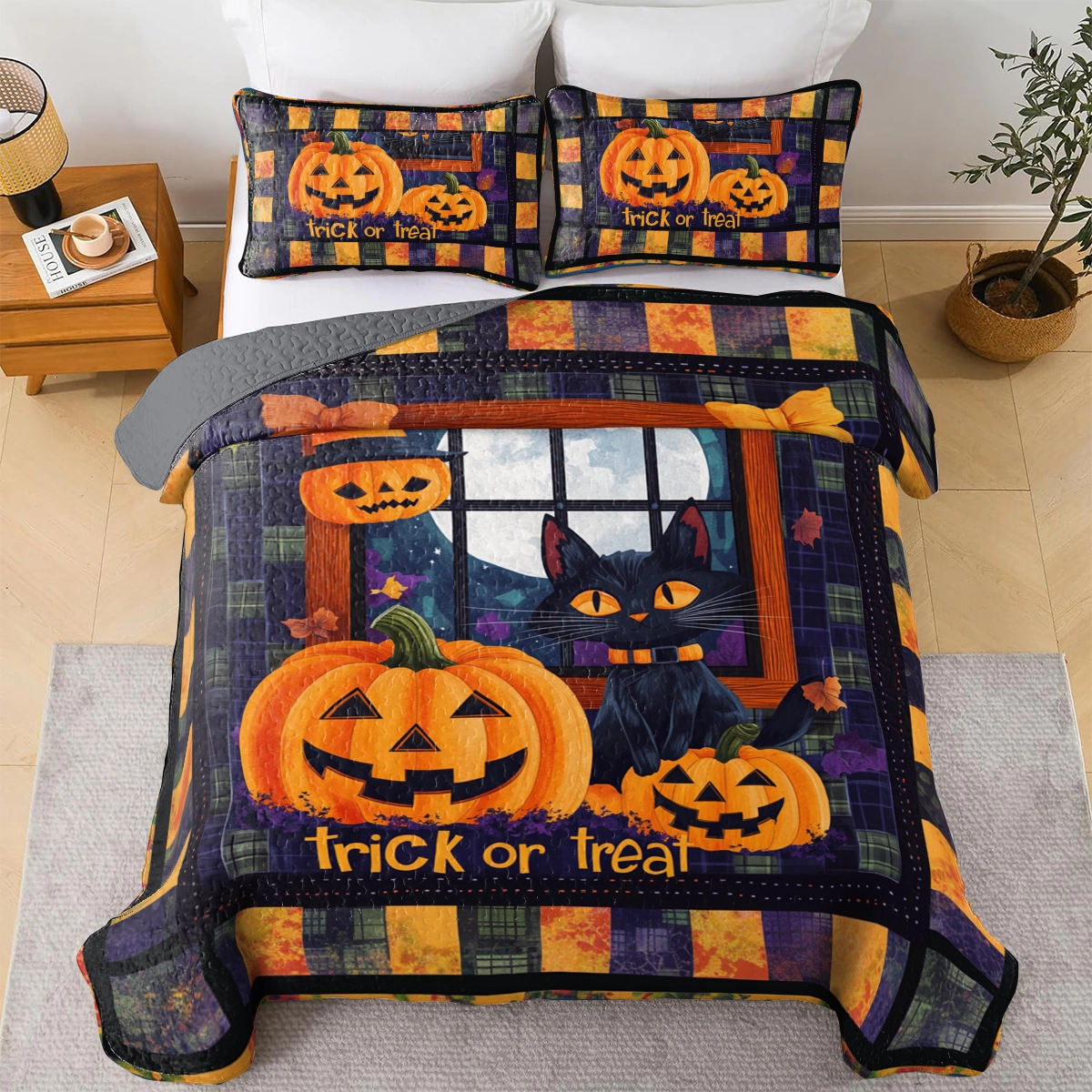 Shineful All Season Quilt 3-Piece Set Halloween Trick or Treat