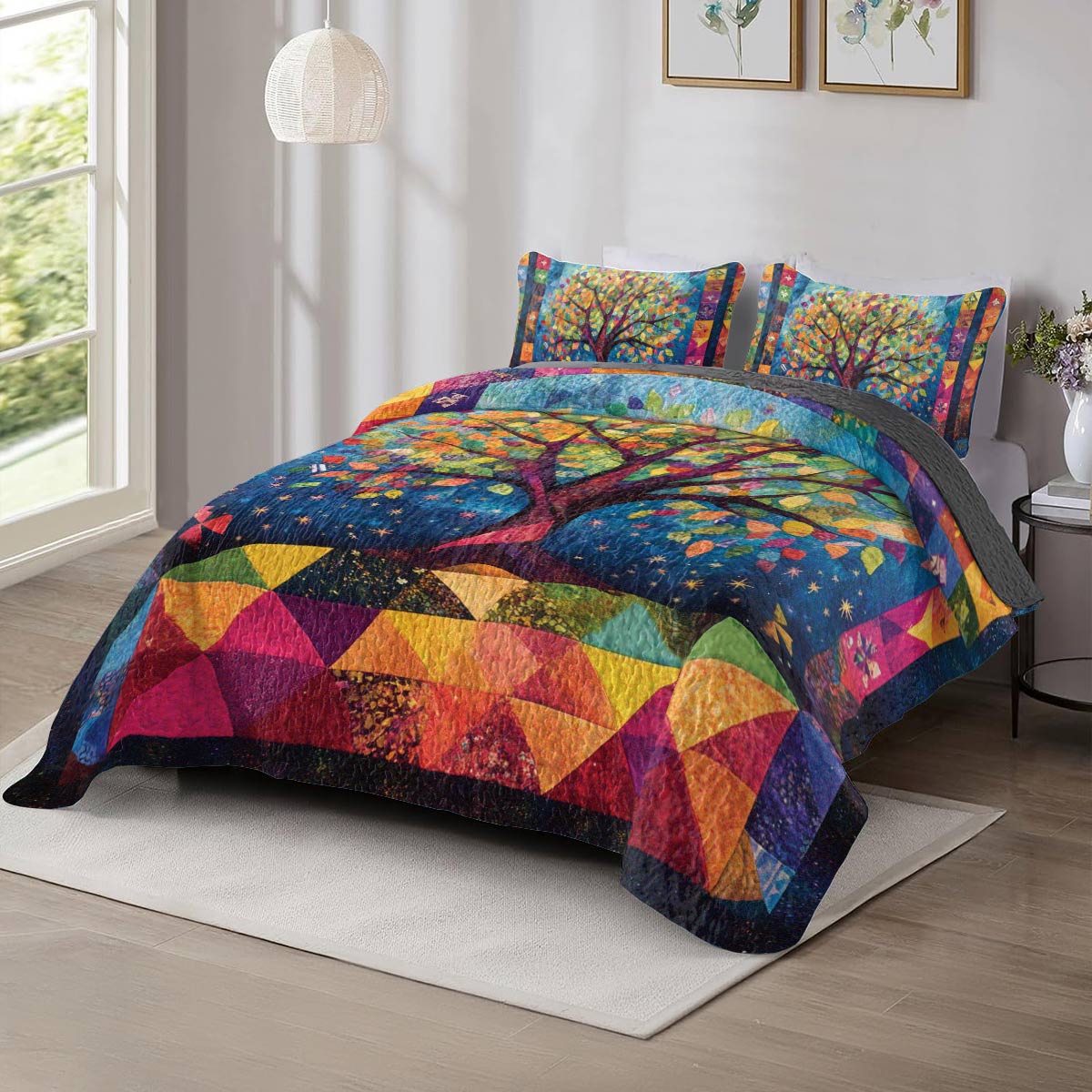 Shineful All Season Quilt 3-Piece Set Rainbow Tree Quilt