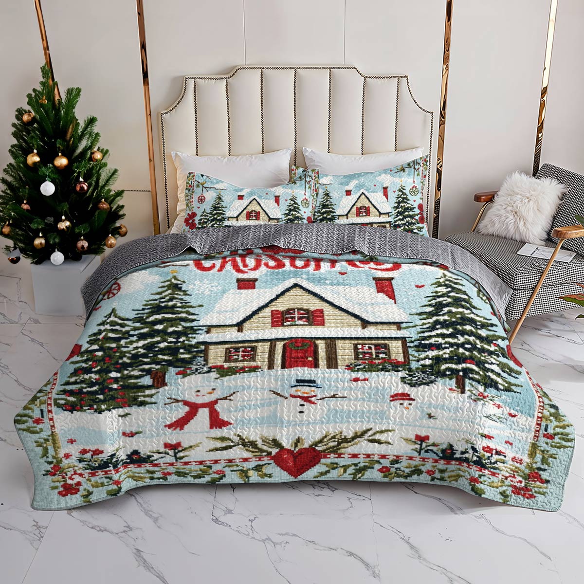 Shineful All Season Quilt 3-Piece Set Christmas Cottage