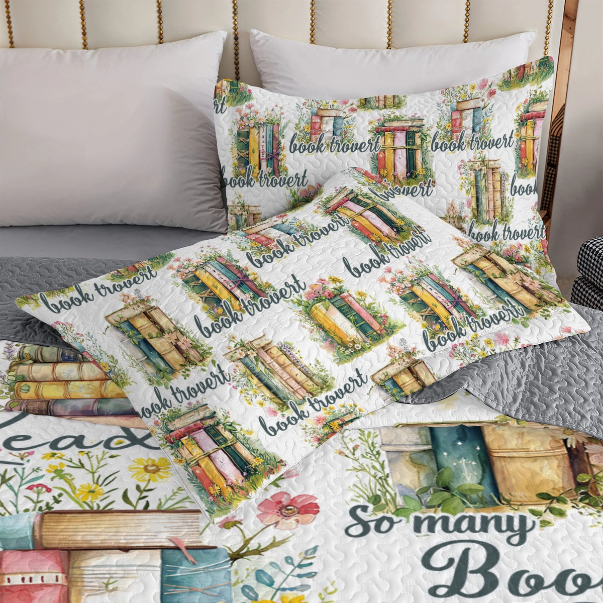 Shineful All Season Quilt 3-Piece Set Reading Blooming Books