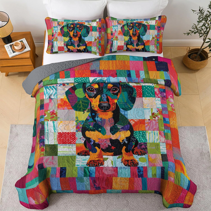 Shineful All Season Quilt 3-Piece Set Patchwork Dachshund Delight