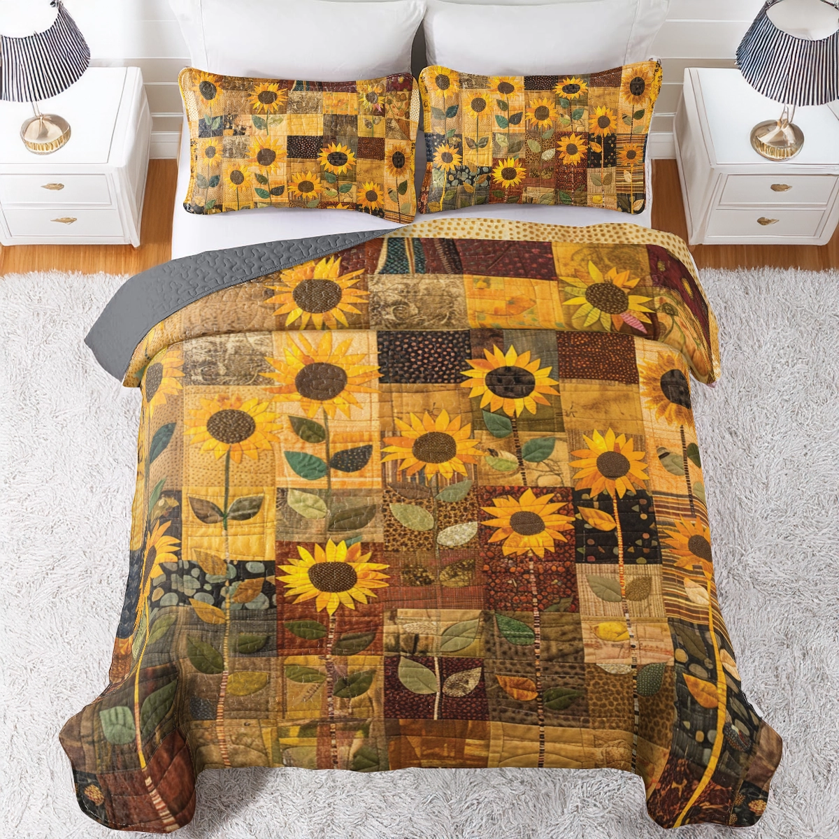 Shineful All Season Quilt 3-Piece Set Sunflower Golden Glow