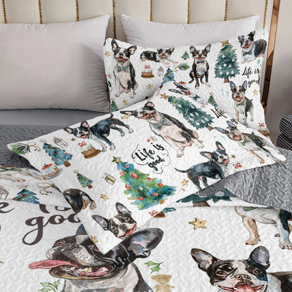 Shineful All Season Quilt 3-teiliges Set Boston Terrier Holiday Hound