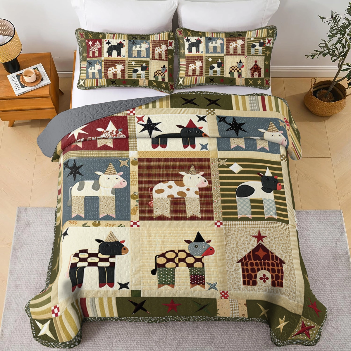 Shineful All Season Quilt 3-Piece Set Cow Barnyard Bliss