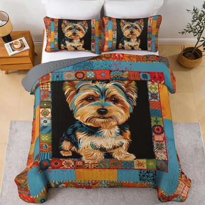 Shineful All Season Quilt 3-Piece Set Yorkie Patchwork Bliss