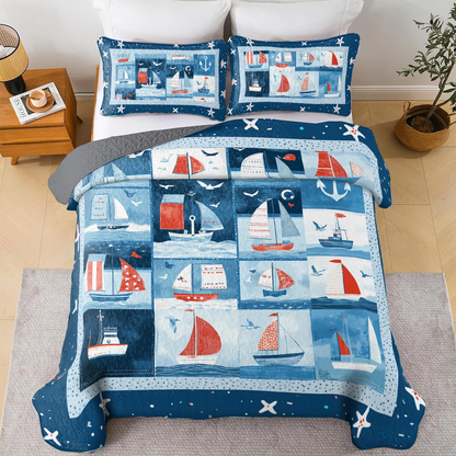 Ensemble de courtepointe toutes saisons Shineful 3 pièces Sailing Ocean Breeze