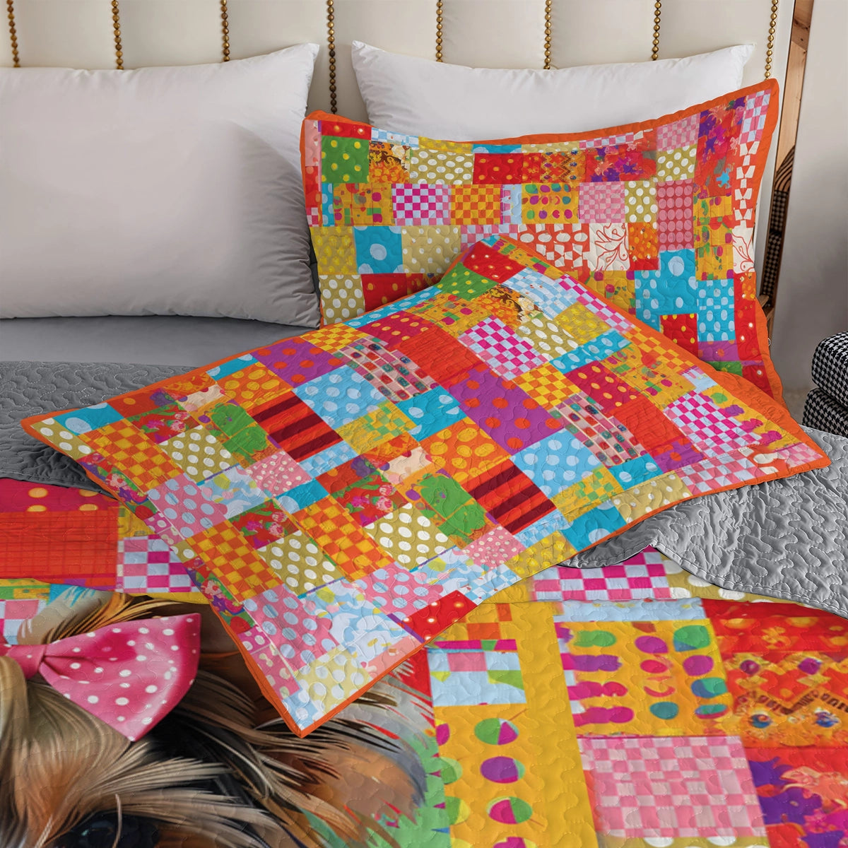 Ensemble de courtepointe toutes saisons Shineful 3 pièces Yorkie Vibrant Delight