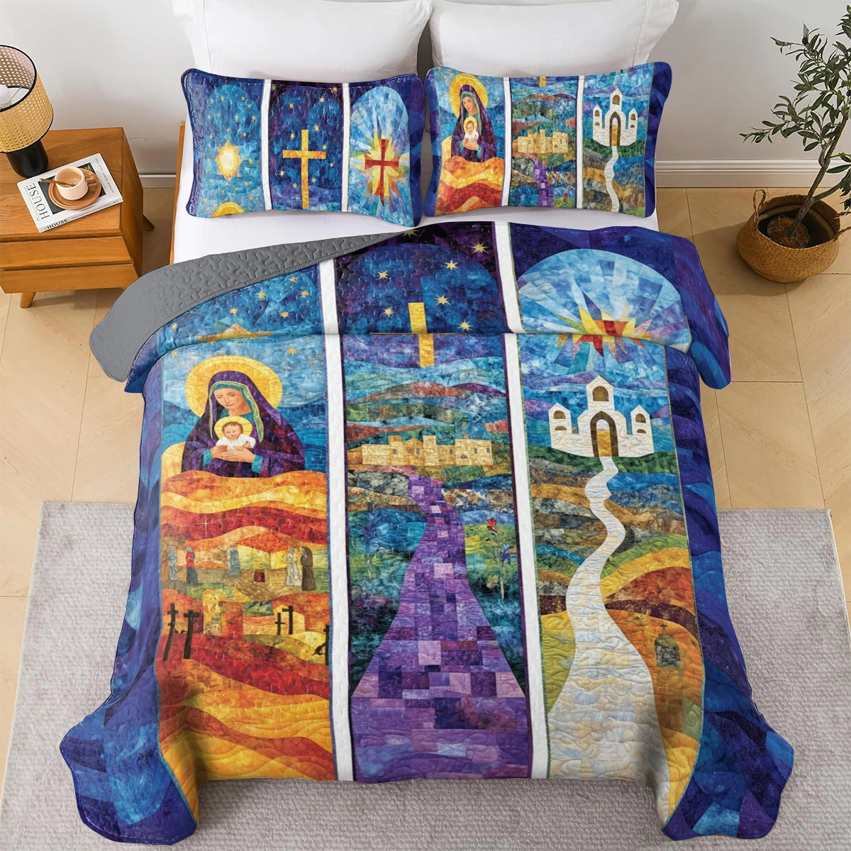 Shineful All Season Quilt 3-Piece Set God Holy Night