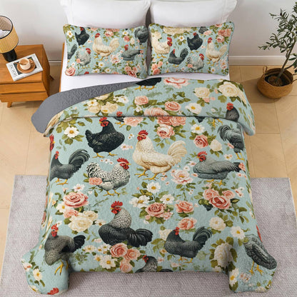 Shineful All Season Quilt 3-Piece Set Chicken Farmyard Bloom