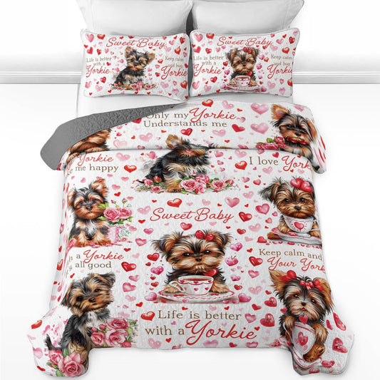 Shineful All Season Quilt 3-Piece Set Yorkie Baby