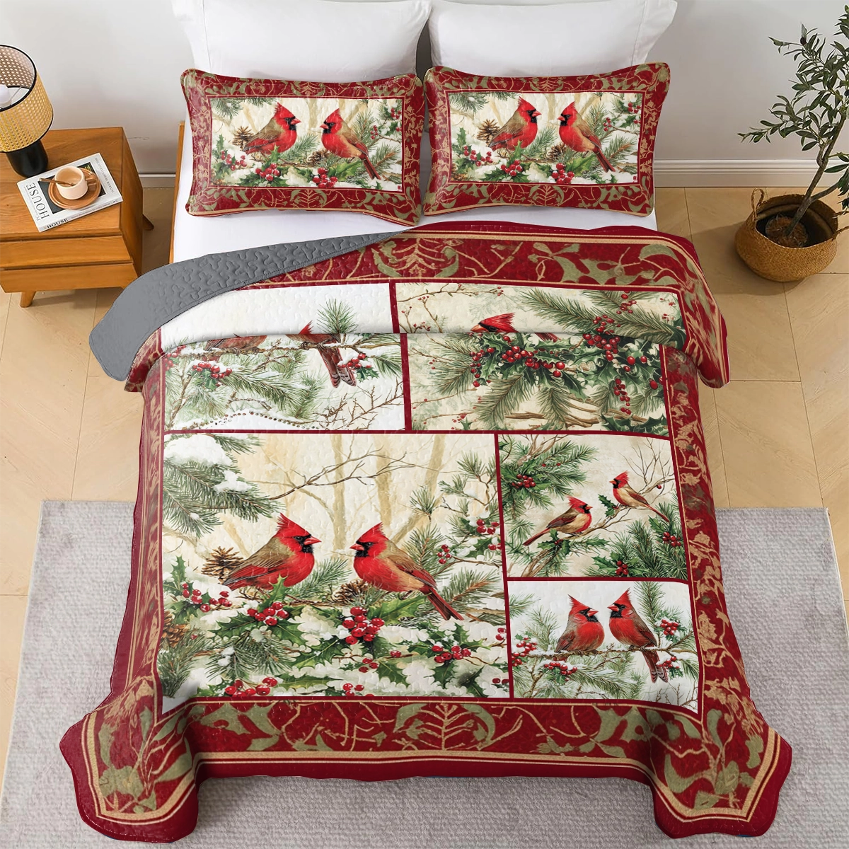 Shineful All Season Quilt 3-Piece Set Cardinal Winter