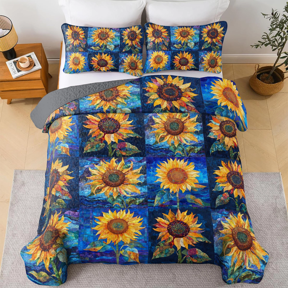 Shineful All Season Quilt 3-teiliges Set Vibrant Sunflower Dreams