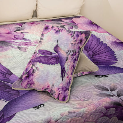 Shineful All Season Quilt 3-Piece Set - Purple Bliss Hummingbird