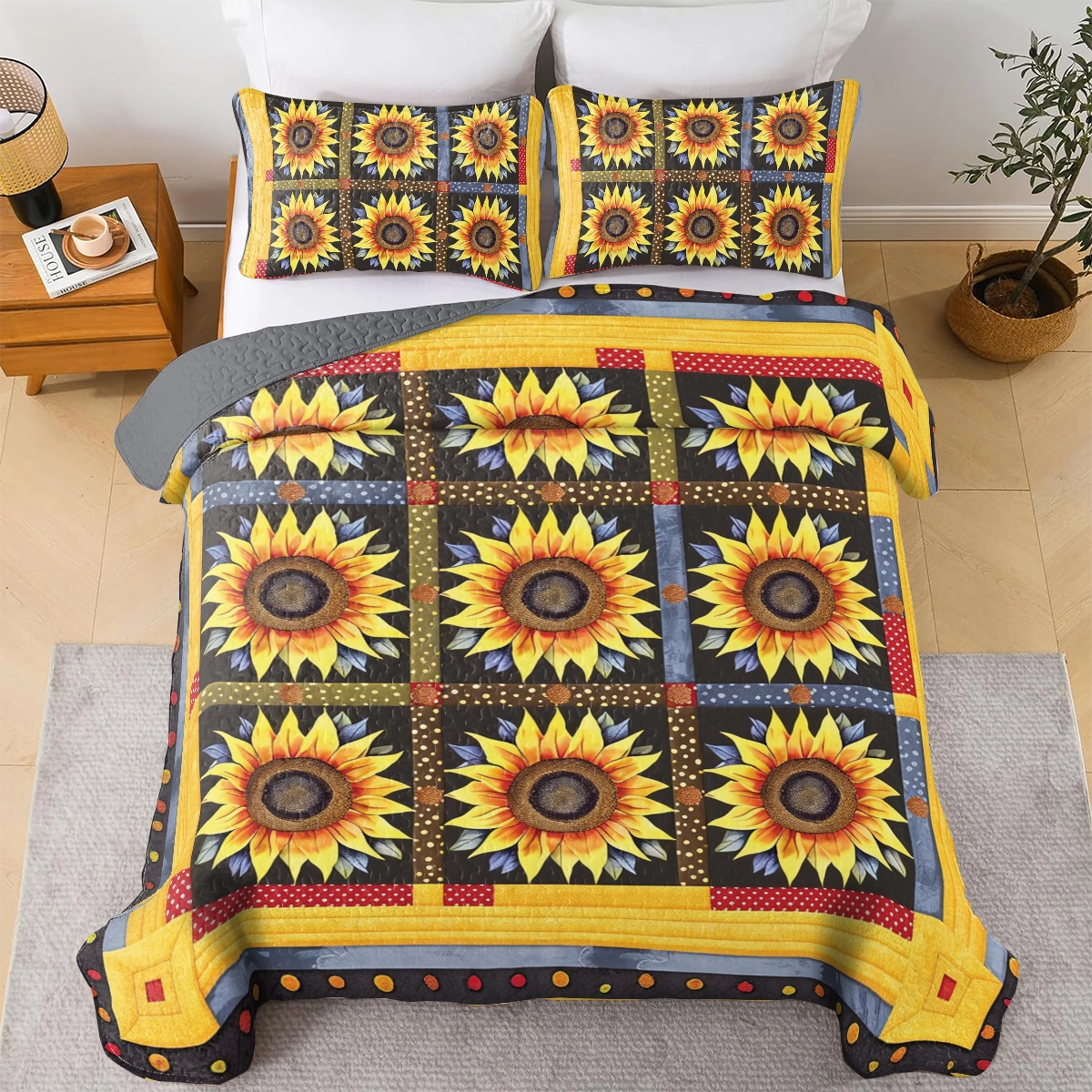 Shineful All Season Quilt 3-Piece Set Sunflower Sunny Meadow