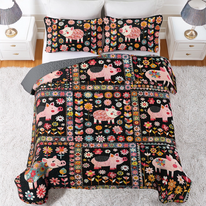 Shineful All Season Quilt 3-Piece Set Piggy Garden