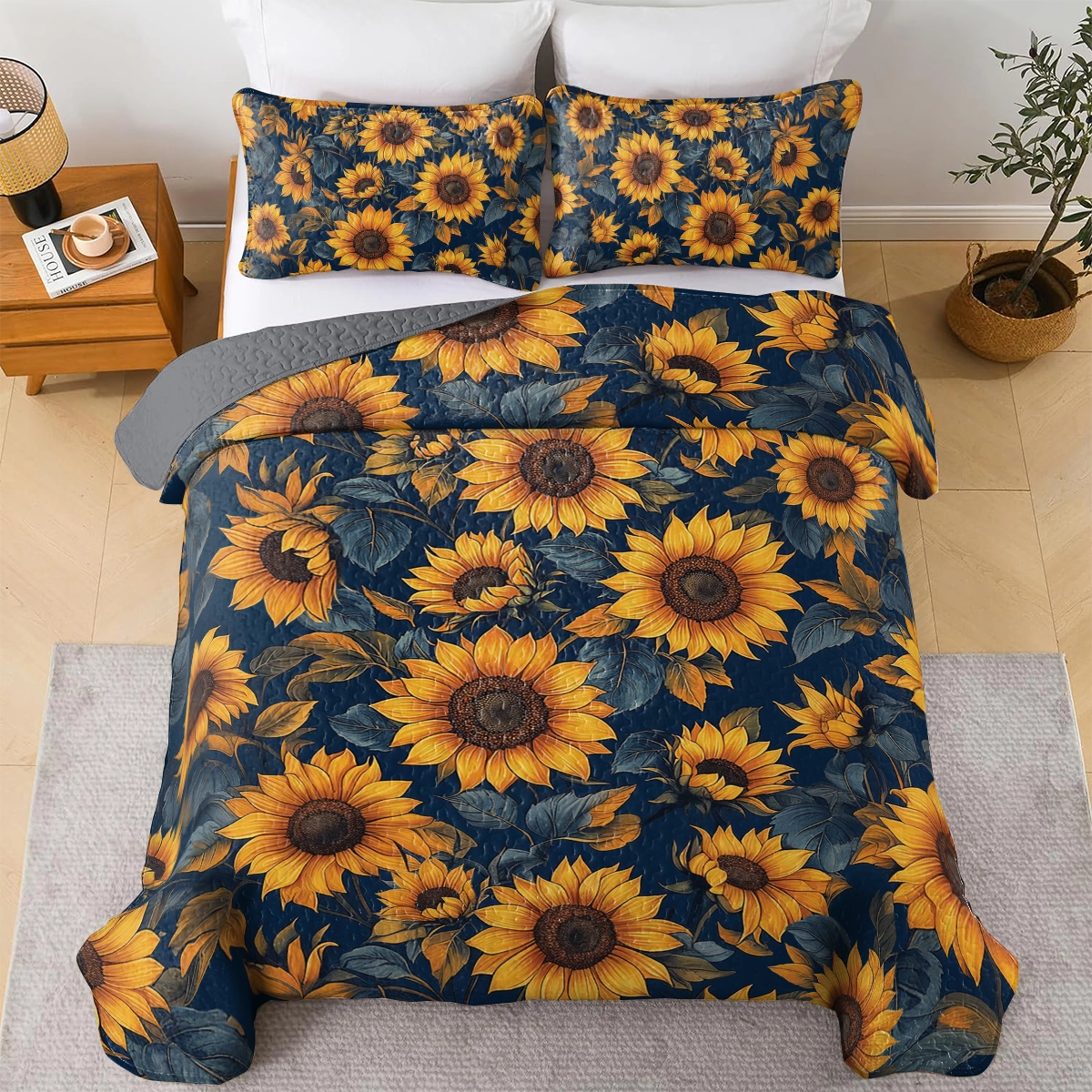 Shineful All Season Quilt 3-Piece Set - Bloom Golden Sunflower