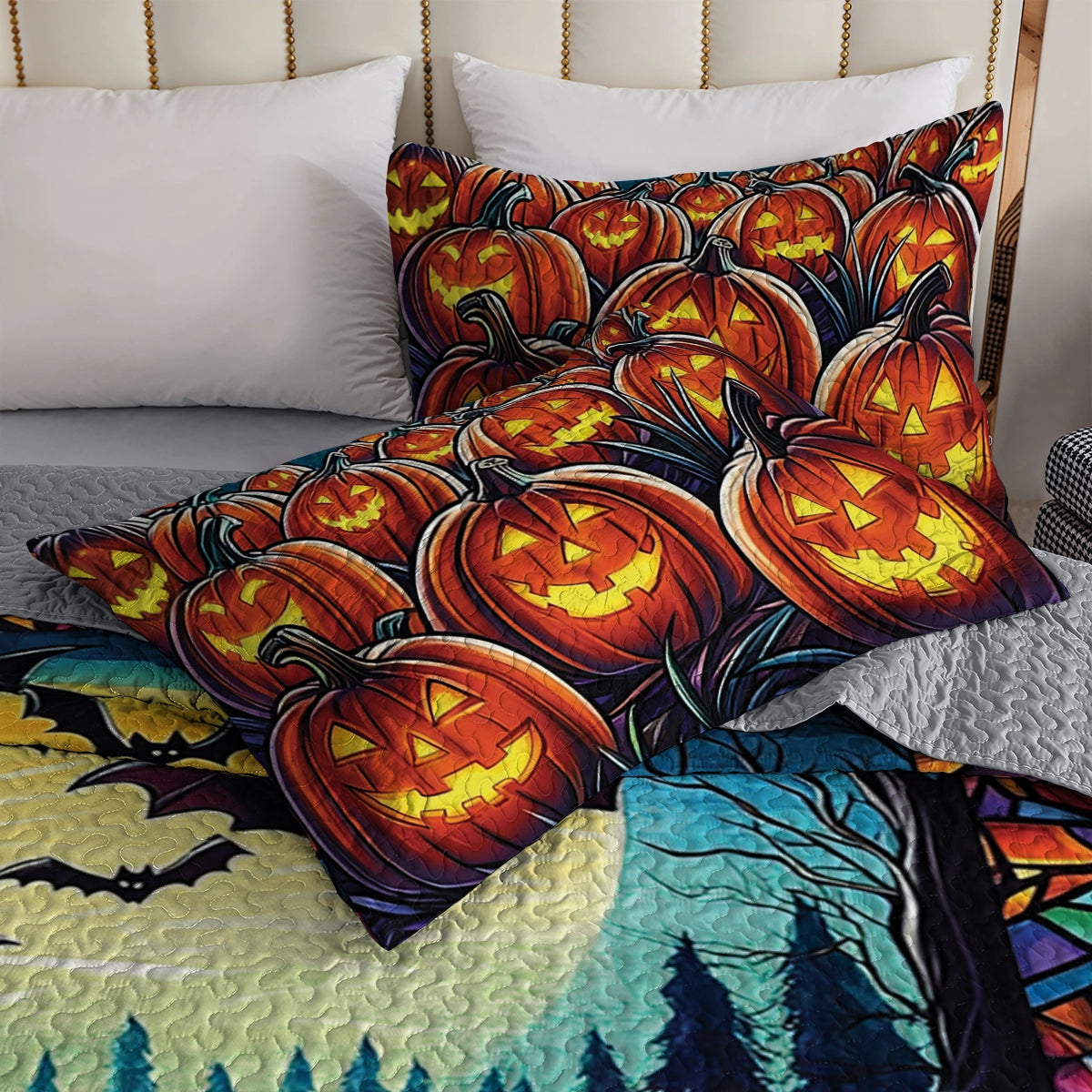 Shineful All Season Quilt 3-Piece Set - Halloween Pumpkin Patch