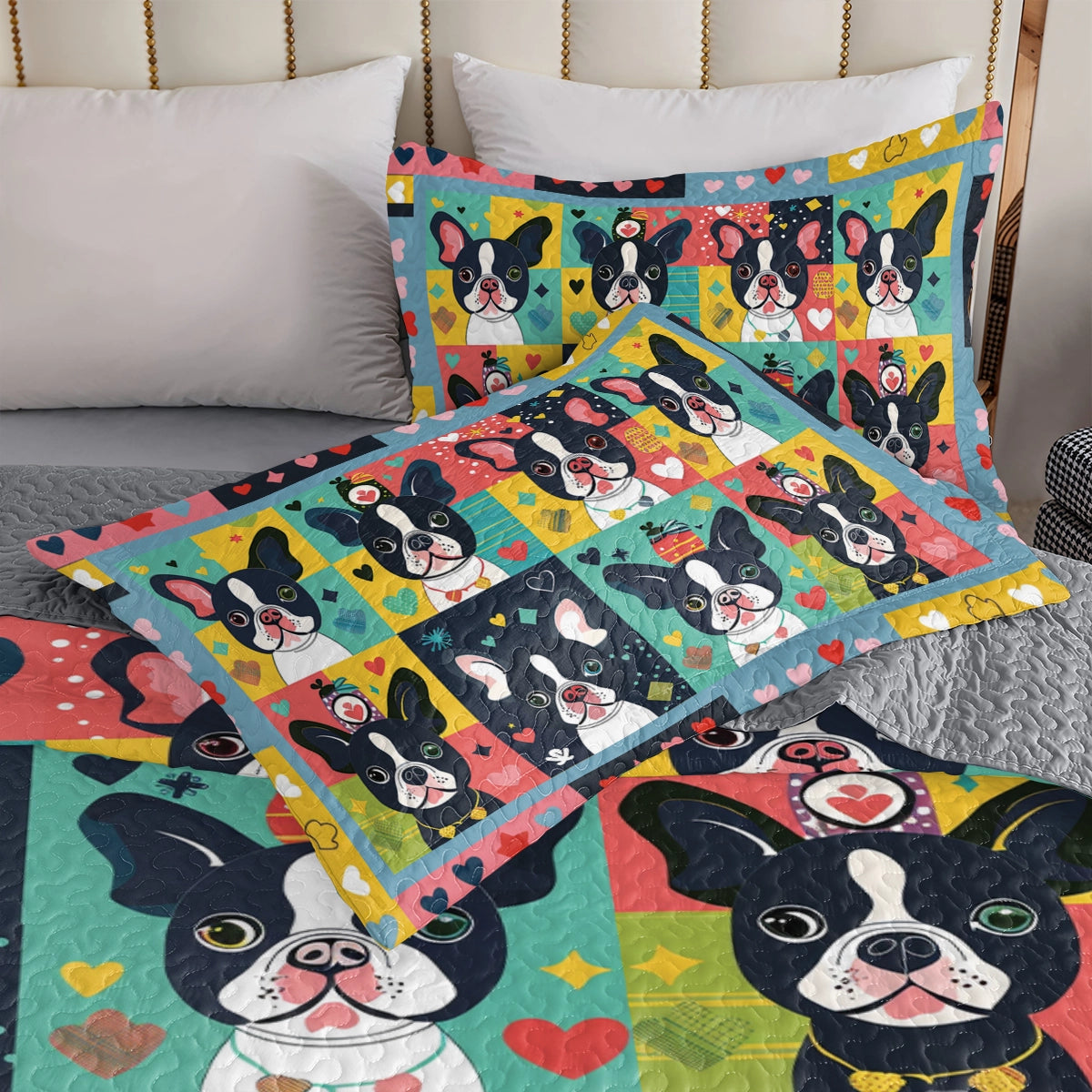 Shineful All Season Quilt 3-Piece Set Boston Terriers Whimsy