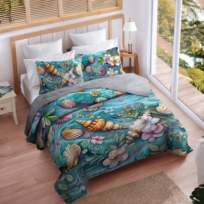 Shineful All Season Quilt 3-Piece Set SeaShell Flower