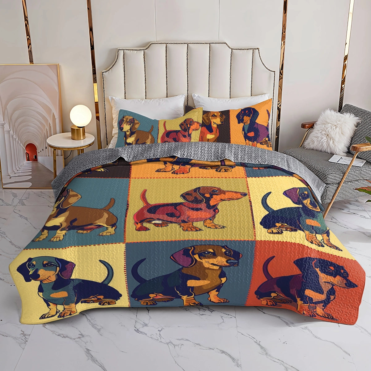 Shineful All Season Quilt 3-Piece Set Dachshund Palette Patchwork