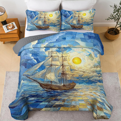 Shineful All Season Quilt 3-Piece Set Sailing Golden Horizon