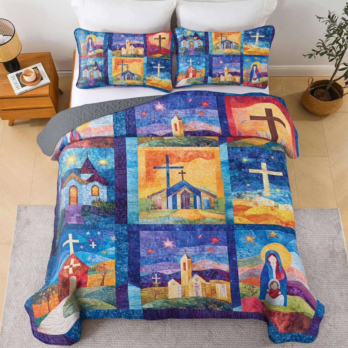 Shineful All Season Quilt 3-Piece Set God Churches of Faith