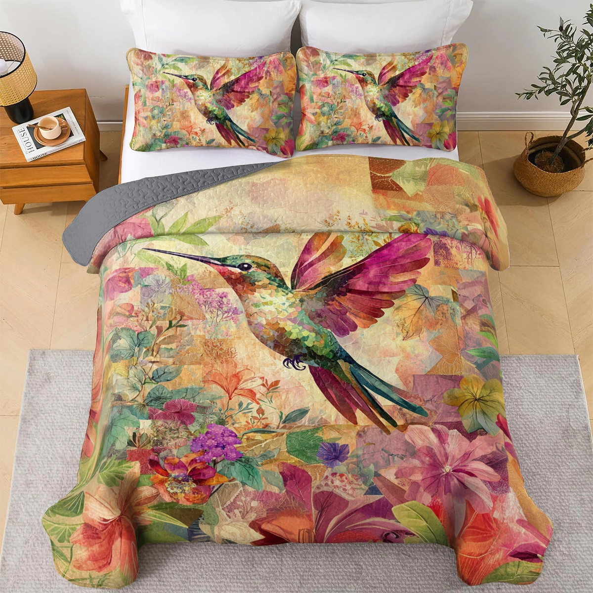 Shineful All Season Quilt 3-Piece Set Hummingbird Garden