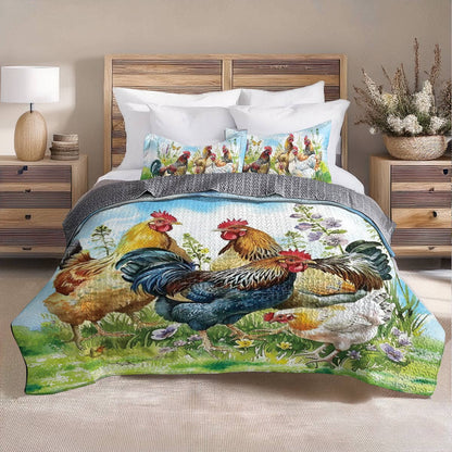 Shineful All Season Quilt 3-Piece Set Chicken family