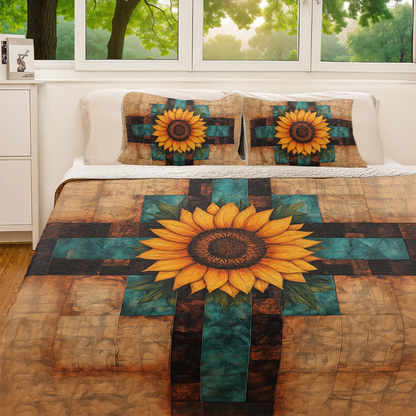 Shineful All Season Quilt 3-Piece Set God Sunflower Patch