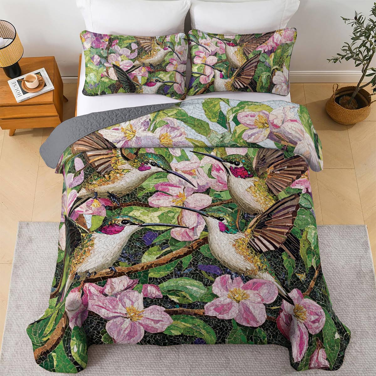 Shineful All Season Quilt 3-Piece Set Hummingbird Garden