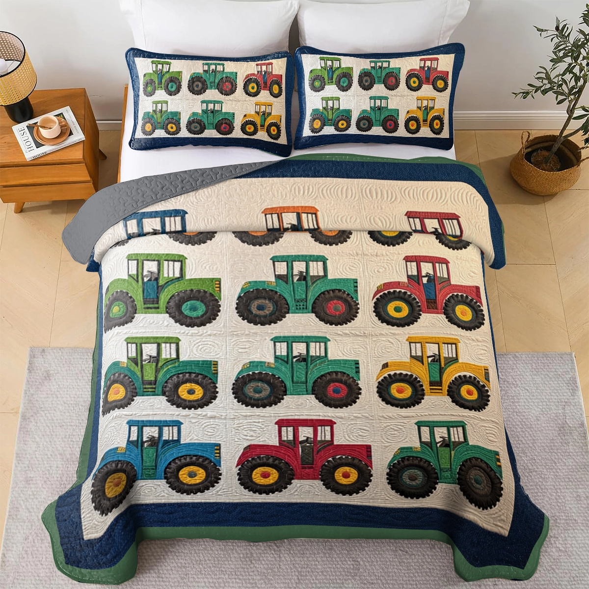 Shineful All Season Quilt 3-Piece Set Tractor Trails