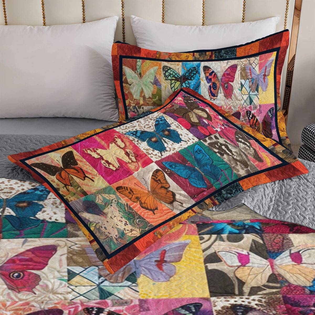 Shineful All Season Quilt 3-Piece Set Colorful Butterfly Bliss