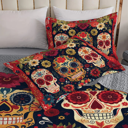 Shineful All Season Quilt 3-Piece Set Vibrant Sugar Skull