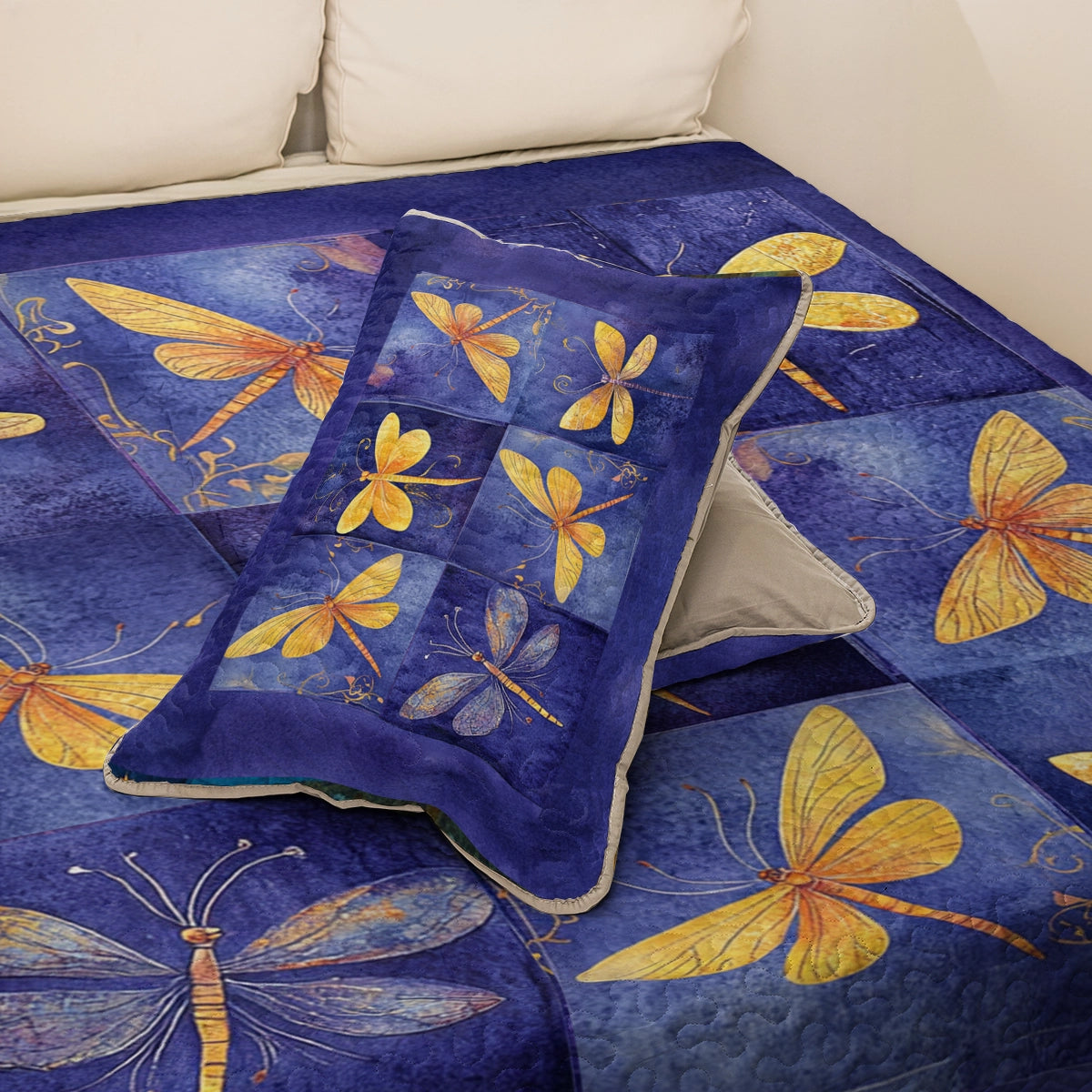 Shineful All Season Quilt 3-Piece Set Dragonfly Twilight Tranquility