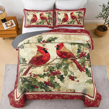 Shineful All Season Quilt 3-Piece Set Festive Cardinal