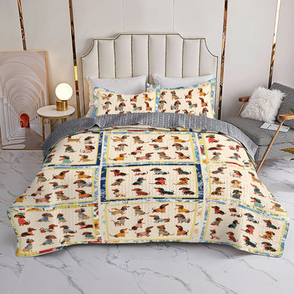 Shineful All Season Quilt 3-teiliges Set Patchwork Dackel 