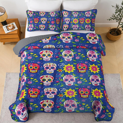 Shineful All Season Quilt 3-Piece Set Festive Sugar Skull