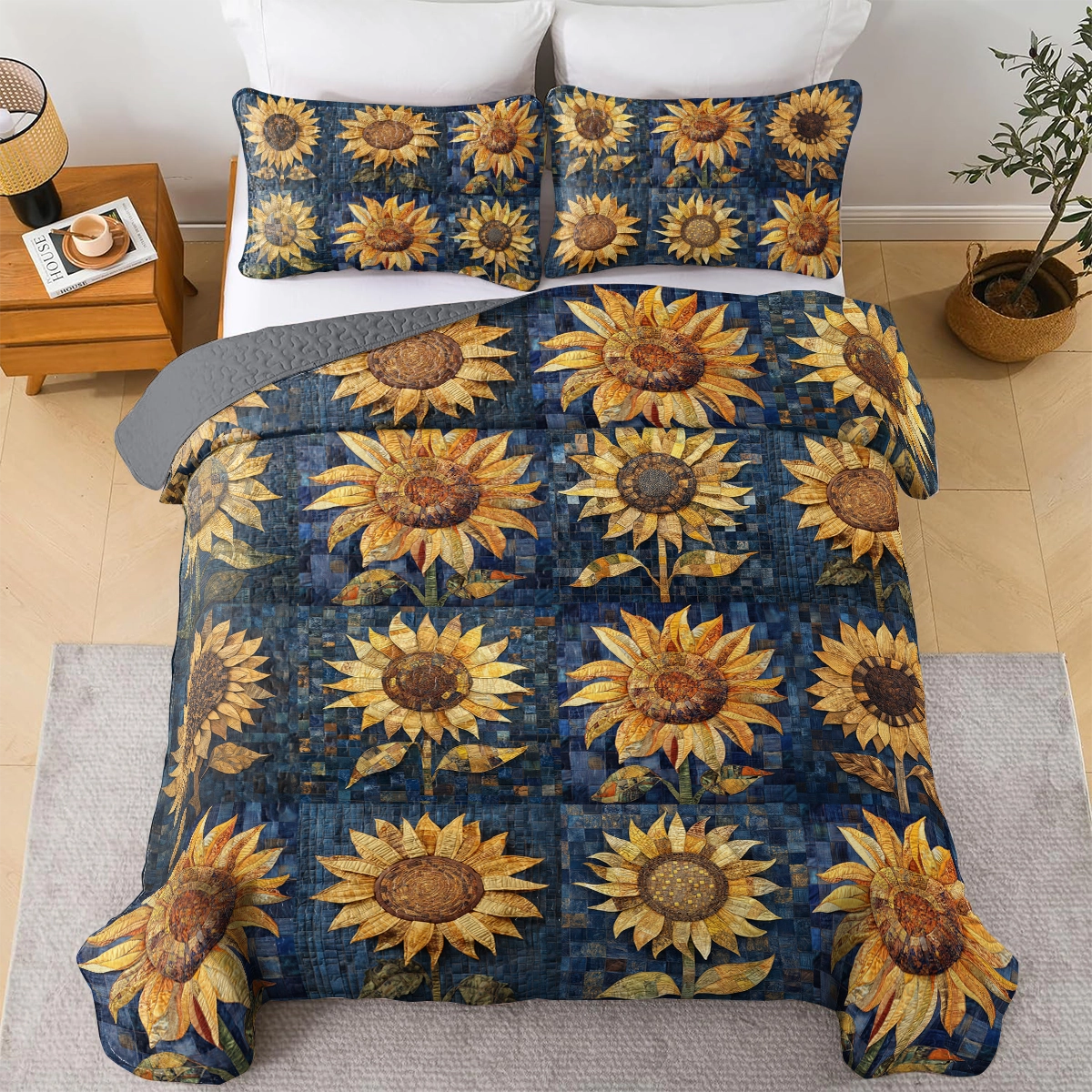 Shineful All Season Quilt 3-Piece Set Starry Sunflower